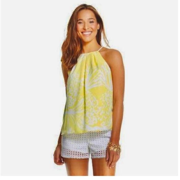 Lilly Pulitzer Pineapple Punch yellow white floral halter tank luxury resort - Picture 6 of 10